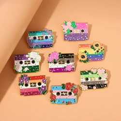 Fashion Flower Cassette Tapes Enamel Brooch Retro Pride Badge Pin for Women Men Hats Bags Lapel Pins Decoration Gift Accessories