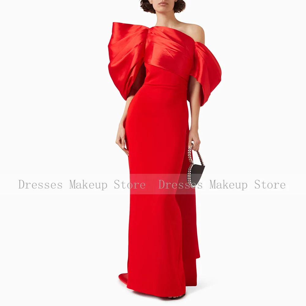 2025 Women's Evening Dresses Red Satin One Shoulder Column Formal Party Gowns Long Back Split Elegant Wedding Guest Dress