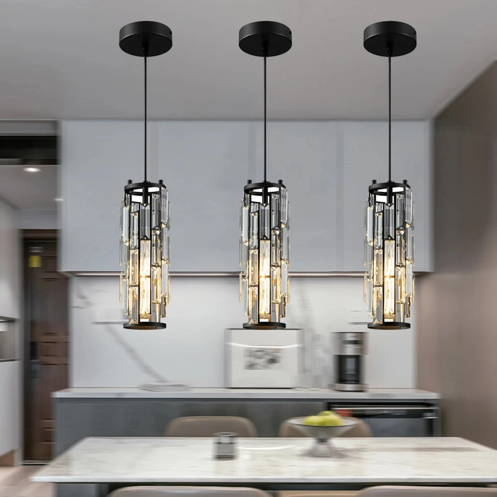 

Modern Pendant Light Mini Crystal Chandeliers Adjustable Fixture for Kitchen Island Dinning Room Bedroom Black Chrome CX131HS