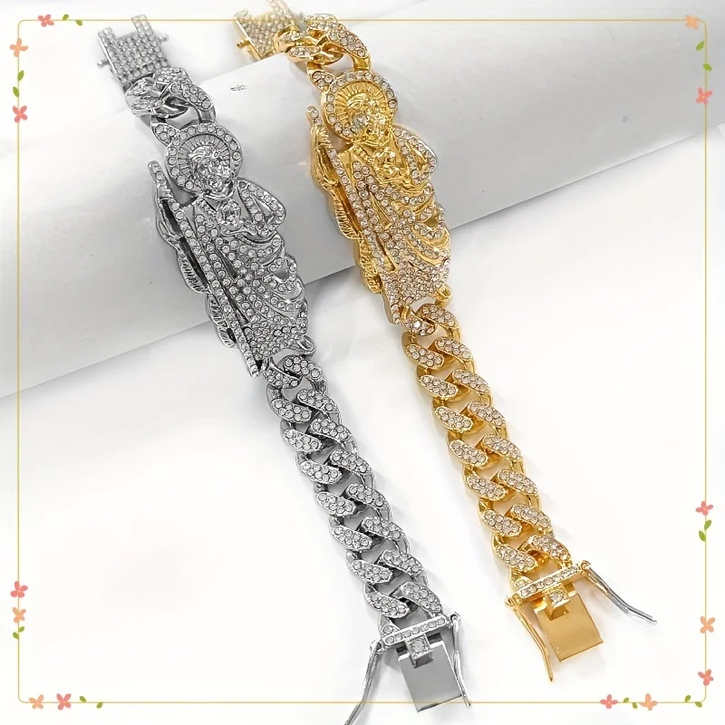 

18k Fill Gold Saint Jude Bracelet Hip Hop Trendy Men's Bracelet Cuban Chain Personalized Saint Jude Chain