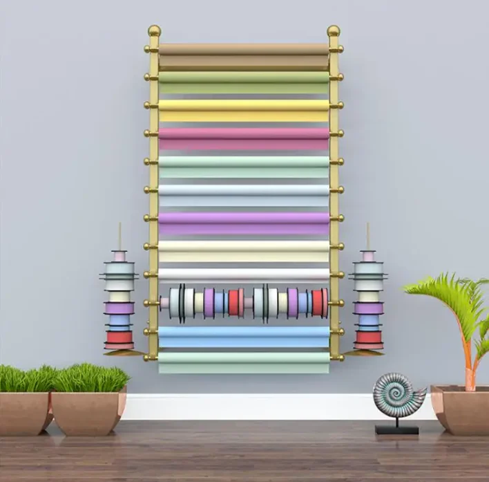 Wall hanging flower wrapping paper ribbon rack wall Florist hanging banner scarf display storage rack