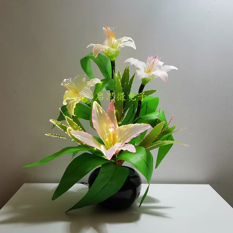 Multicolored Change Artificial Flowers Lamp Lily Table Light Indoor Home Office Shop Hotel Bar Decor Lampara De Noche Dormitorio