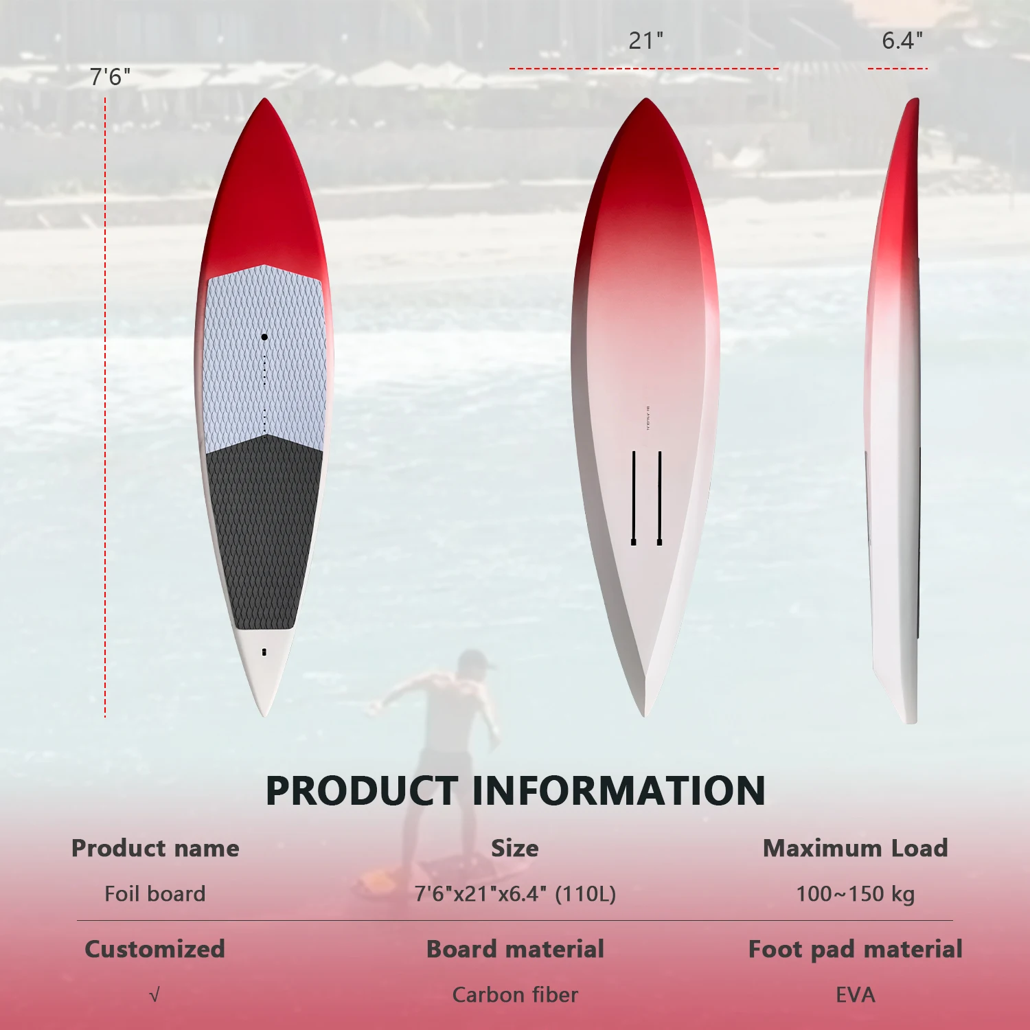 

OEM 110L Hard Carbon Surfboard KiteSurfing Downwind Wing Paddle sup Standing for Ocean Waters Play Board