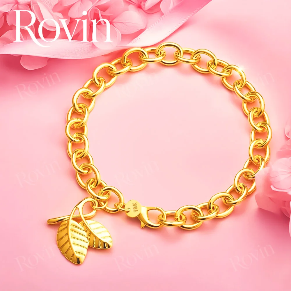 18K Gold 8-inch Delicate Leaf Bracelet for Women, Fashionable Wedding Party Jewelry