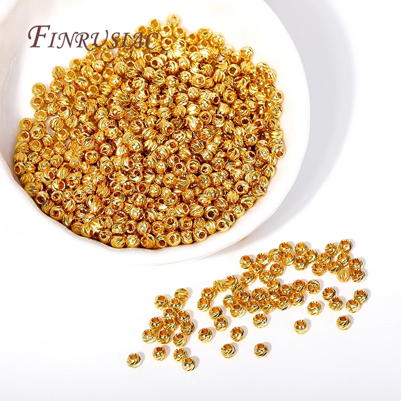 5 Sizes Round Spacer Beads 18K Gold Plated Brass Metal Beads Cut Pattern Separators Beads For DIY Handmade Jewelry Accessories