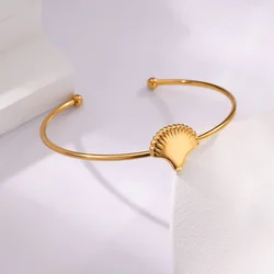 Gold Color Shell Bangle for Women Stainless Steel Bracelet Bangles Female Statement Flower Wrist Jewelry Streetwear Accessories