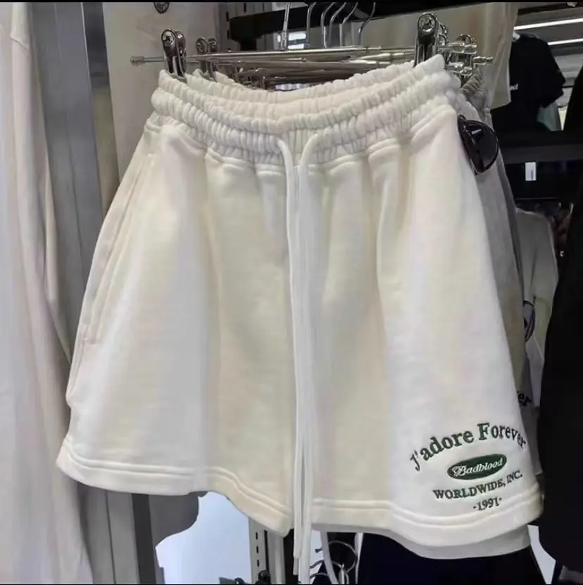 

Классические американские спортивные брюки BM с вышивкой, женские, свободные, прямого кроя, широкие штанины, повседневные, из смесового хлопка, для лета