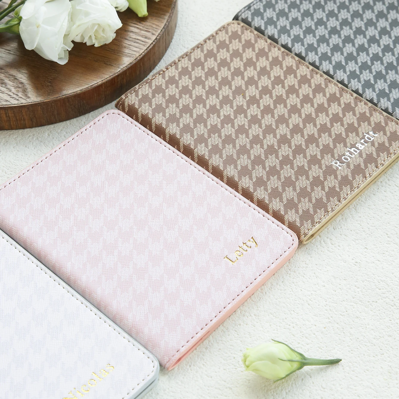 Custom Houndstooth Passport Cover Personalized Monogram PU Leather Travel Passport Holder Travel Document Organizer