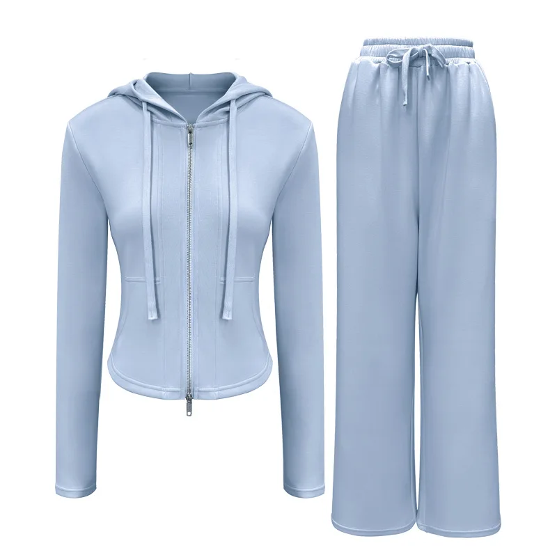 

Thickened Keep Warm Women Winter Yoga 2 Pieces Sportswear Long Sleeve Zipper Hoodie Loose Long Pants Breathable Fitness Sets