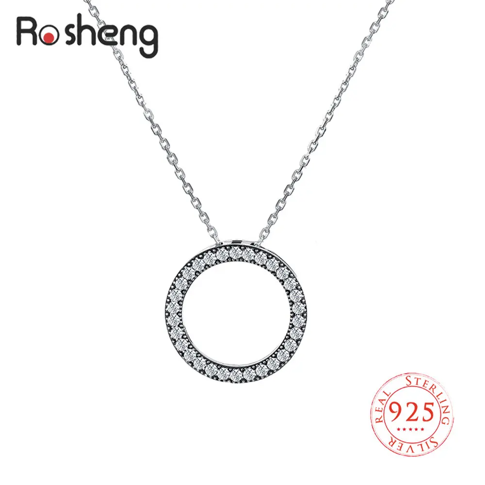 925 Sterling Silver Hollow 18mm Round Zircon Pendant Necklaces for Women Men Fine Jewelry Punk Style Birthday Gifts