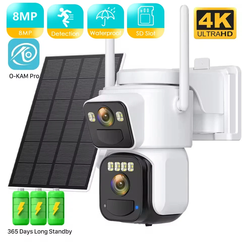 

BESDER 4K Solar Wireless IP Camera 8MP 7800mAh Battery Outdoor HD 4MP Dual Lens WiFi CCTV Security Camera