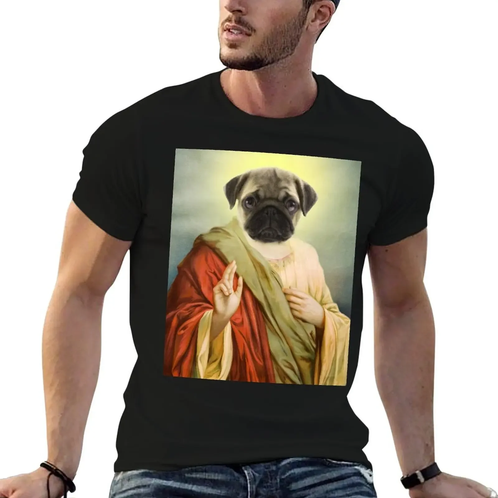 Holy Jesus Pug T-Shirt man t shirt shirts graphic tees Men's t-shirts