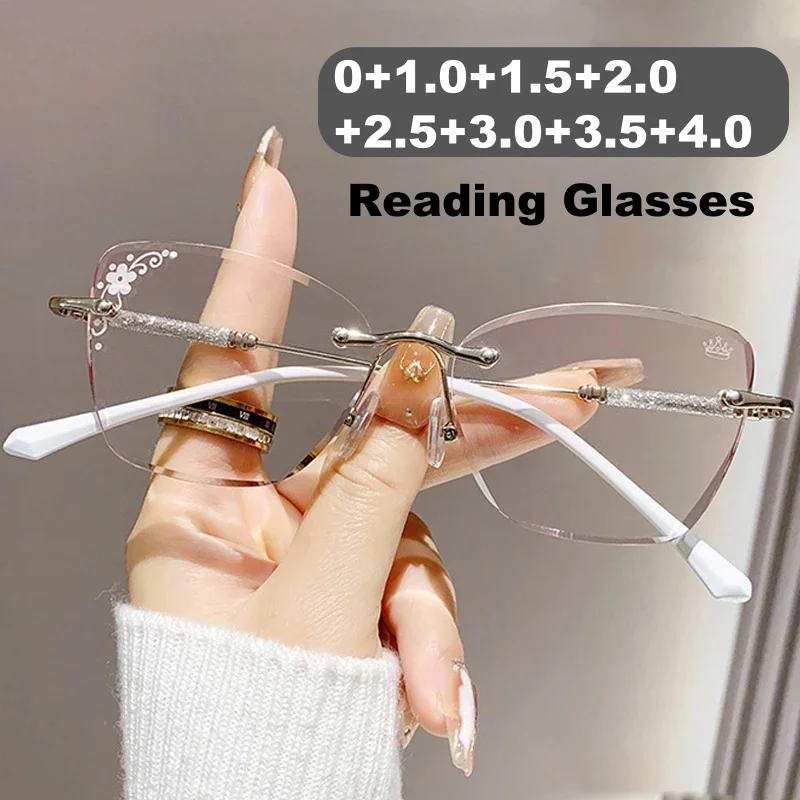 

Men Women Ins Style Reading Glasses Luxury Rimless Presbyopia Eyewear Retro Blue Light Blocking Far Sight Glasses 0+1.0+2.0+4.0