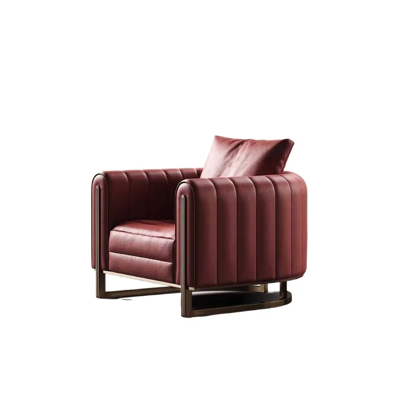

Single sofa chair leather Italian light luxury living room villa high-end club lobby reception