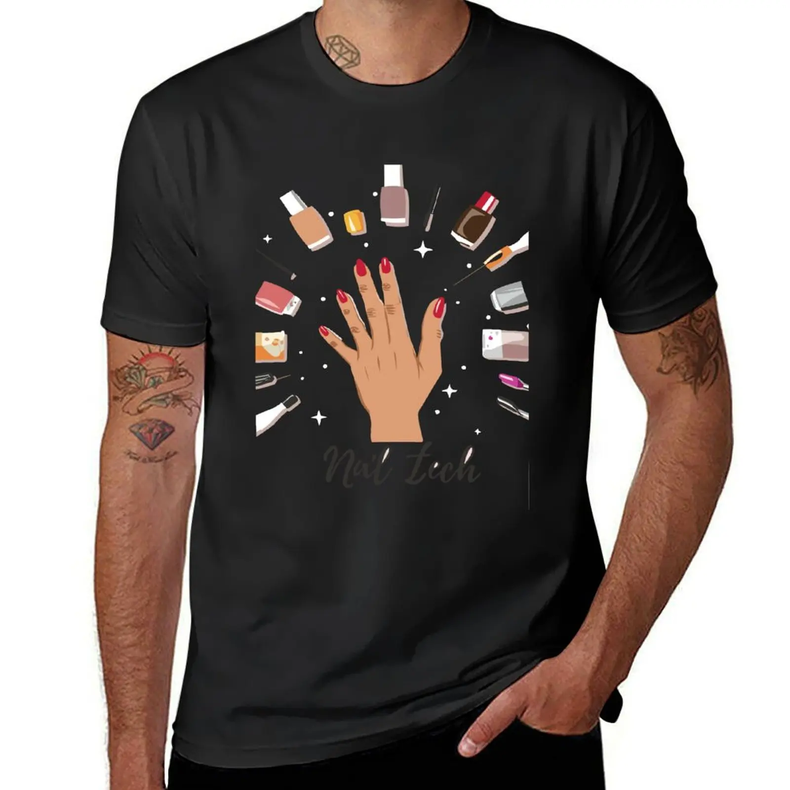 Nail tech and colorful nails T-Shirt hippie clothes anime clothes plain black t shirts men