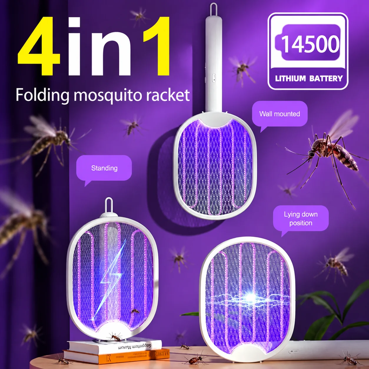 Foldable Foldable Electric Mosquito Killer Racket 3000V UV Bug Zapper USB Rechargeable Fly Swatter for Home Pest Control - Aliexpress Deal