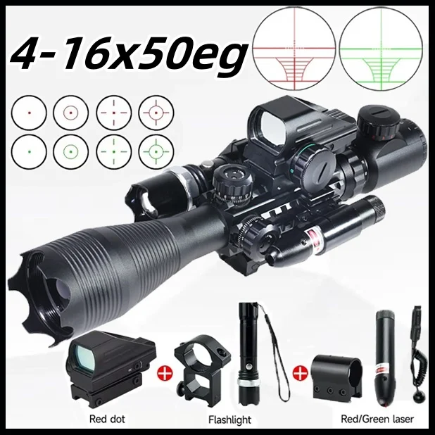 Outdoor Hunting 4-16X50EG Tactical Optics Adjustable Red/Green Crossbow Reticle Illuminated Riflescope Fits 20mm Rail Mount