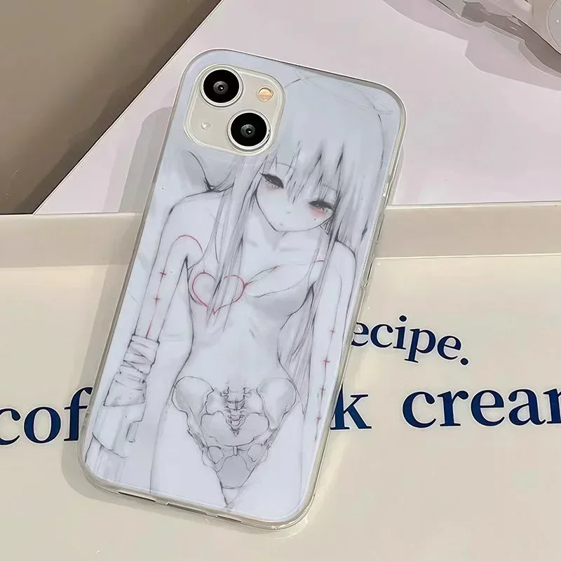 Y2k Sexy Anime Girl Phone Case for Samsung Galaxy A73 A72 A55 A54 A53 A52 A34 A33 A32 A23 A14 A13 5G Feather Texture Hard Cover