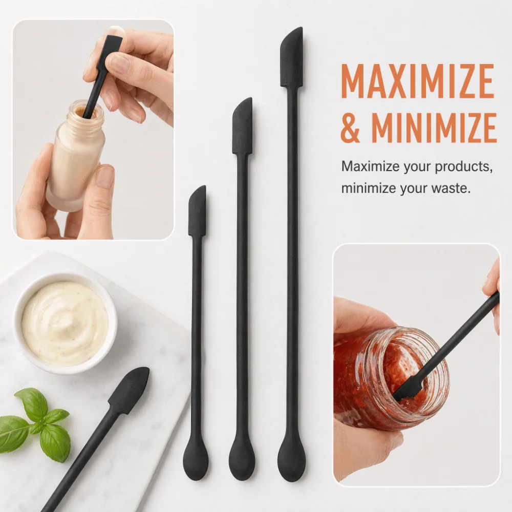 3pcs Food Grade Silicone Silicone Spatula Set Three Sizes Long Handle Double Head Spatula Lightweight Soft Double-Ended Spatula