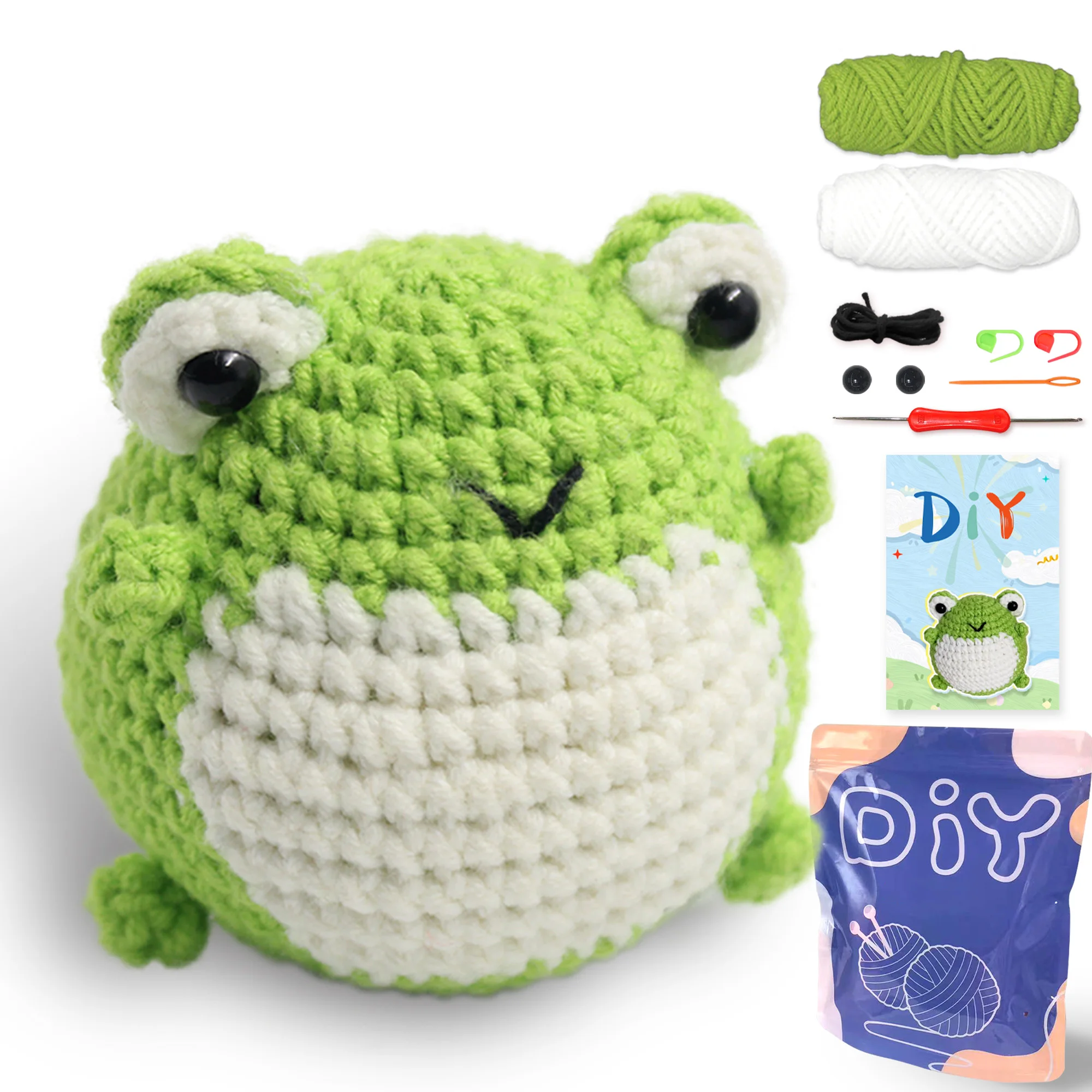 AMAXIN Animal Crochet Kit for Beginners- Frog Easy Learn to Starter Amigurumi Knitting Kit and Yarn Craft