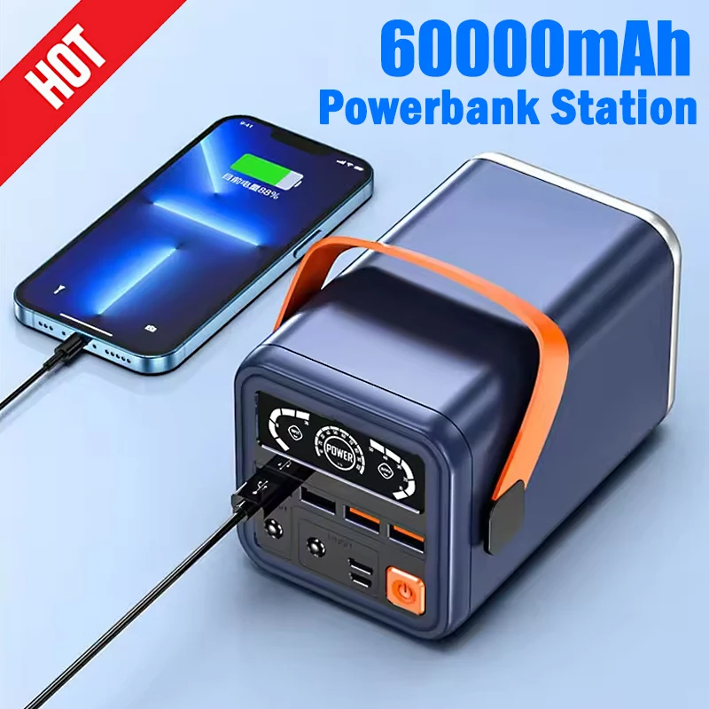 60000mAh Outdoor Power Bank Portable PowerBank External Battery Pack PD 30W Fast Charger for Xiaomi IPhone Mobile Power Station