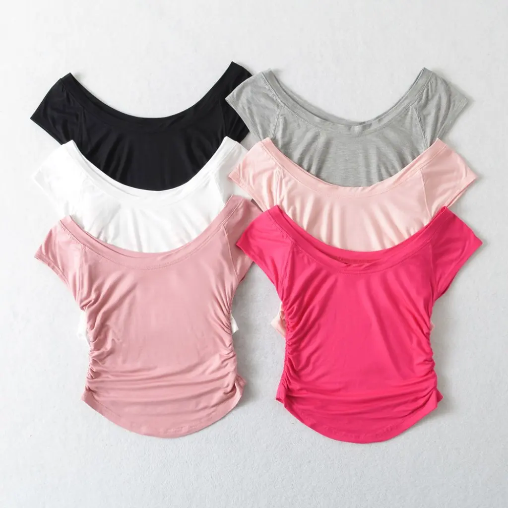 

Women's Solid Color Large round Neck Raglan T-shirt Short-Sleeved Summer Spice Girls Tight Yoga Slimming Sports Top