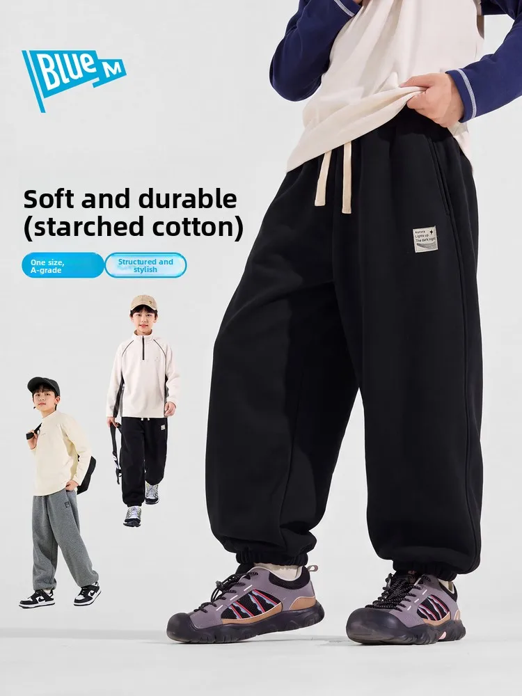 Bluem Boys Fleece Lined Sports Pants Children's Winter Long Trousers Casual Cotton Polyester Blend mid Waist Cargo Pants