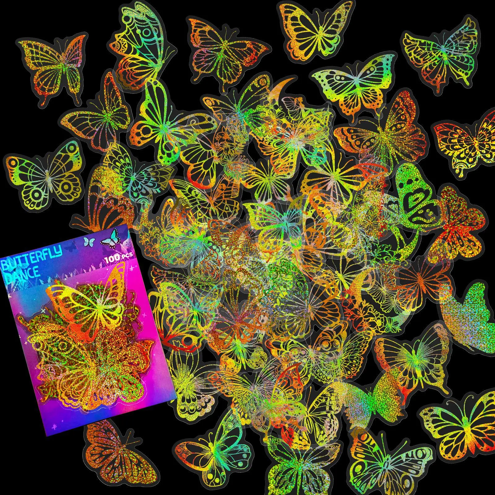 

10/30/50/100PCS Holographic Laser Butterfly Stickers Aesthetic Transparent Hand Account Decorative DIY Scrapbook Phone Car Decal