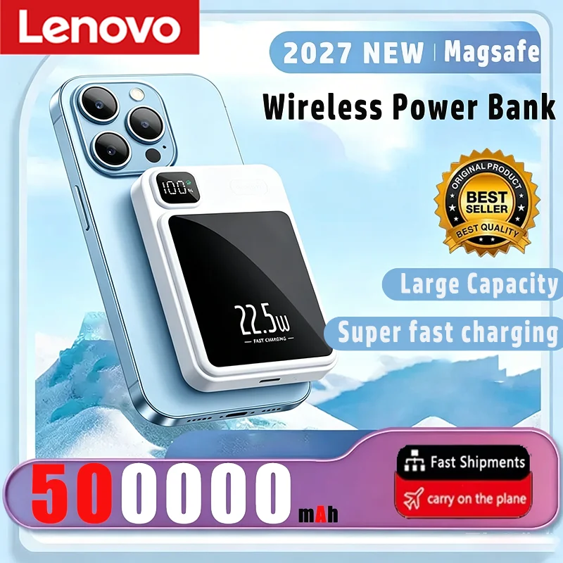 Lenovo 500000mAh Portable Magnetic Wireless Power Bank Fast Charger For Magsafe Auxiliary Battery For iphone Huawei Samsung 2027