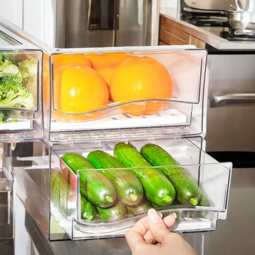 Versatile, Stackable Refrigerator Organizer Bins for Kitchen and Restaurant Use, Durable and Reusable Food Containers, Convenien