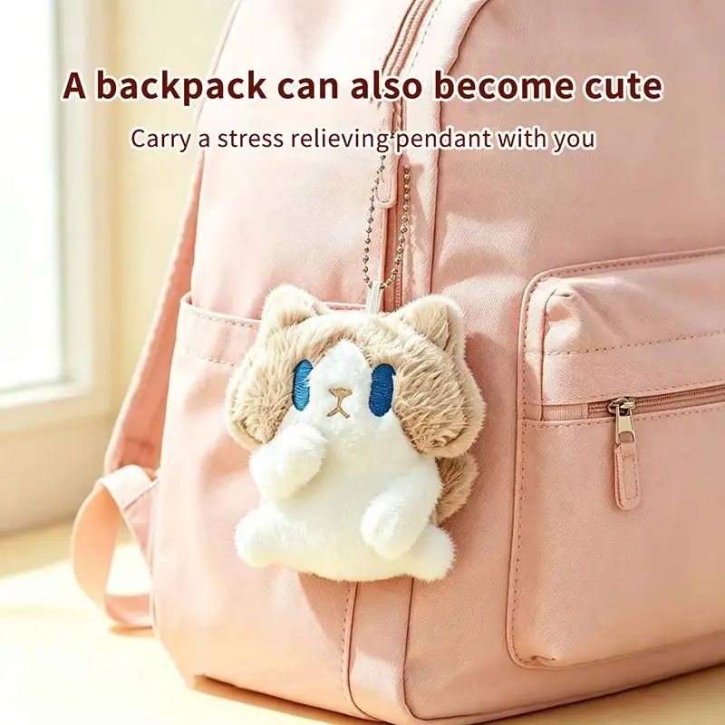 Adorable Stuffed Plush Cat Keychain Pendant Blue Eyes Soft for Backpack Decor Handbag Purse Charm Gift
