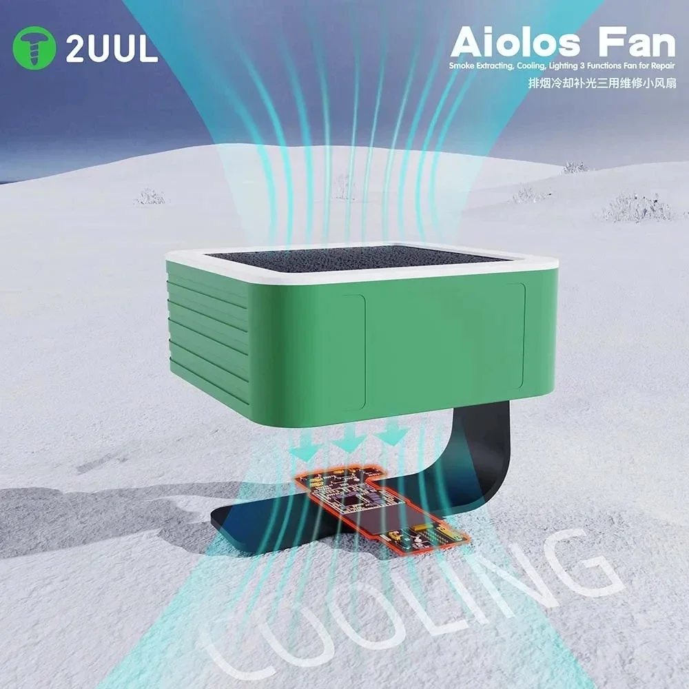 2UUL Rotation Aiolos Cooling Fan Built-in Battery For Mobile Phone PCB Welding Repair With Smoke Extracting Lighting Tool