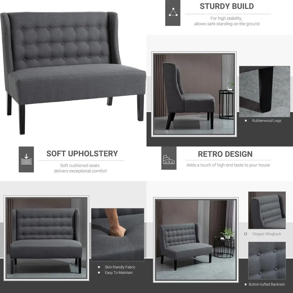 

Linen Fabric Wingback Button Tufted Loveseat, Modern Armless Couch for Contemporary Living Room