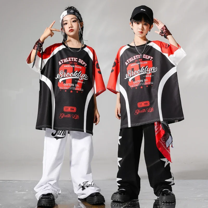Hip hop meninos legal camiseta cáago calças conjuntos de roupas meninas dança rua corredores crianças trajes jazz crianças streetwear outfits