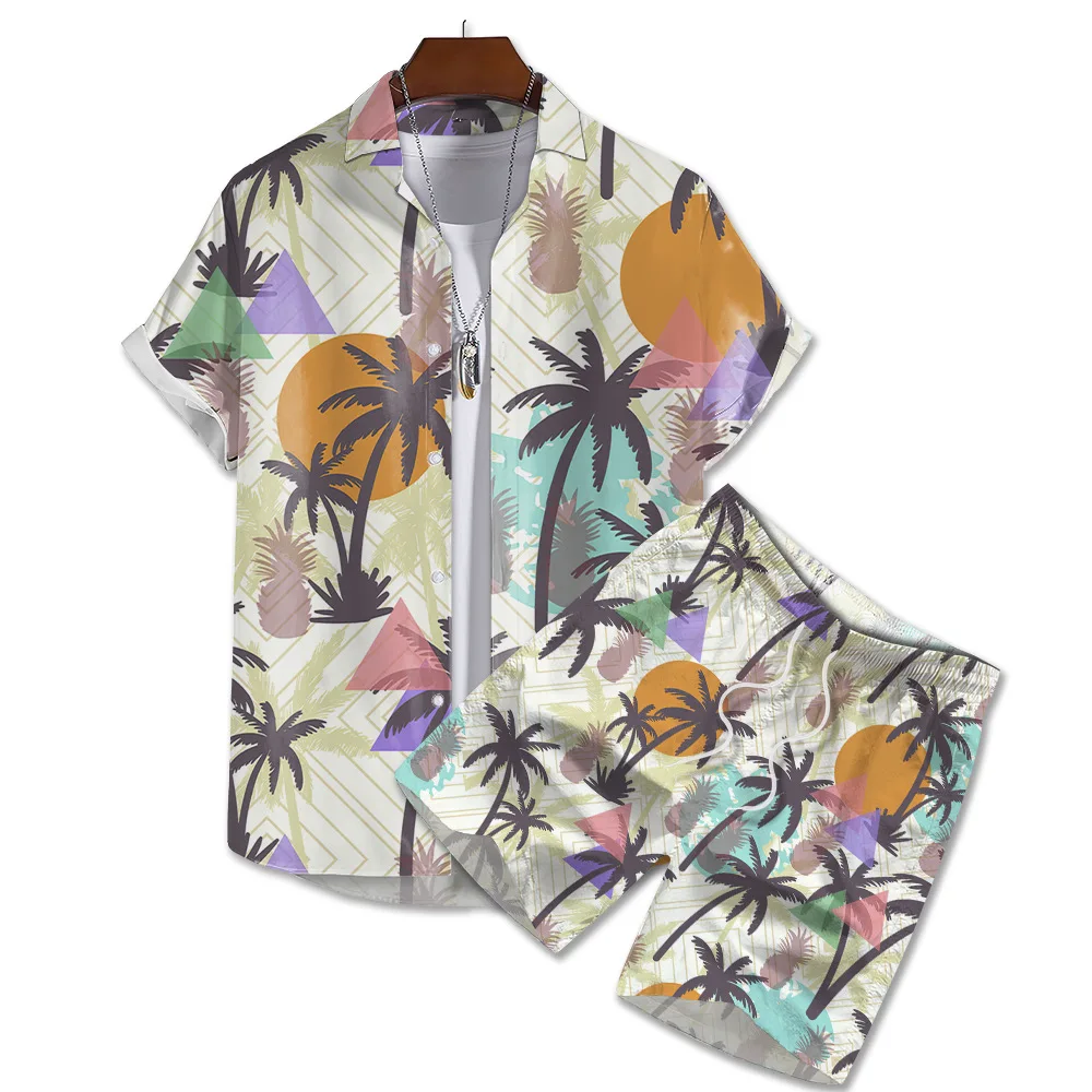 Beach Style Men\'s Shirt Set Casual Hawaii 3d Coconut Tree Print Oversized Casual Beach Shorts Streetwear Hawaiian Suits Clothes