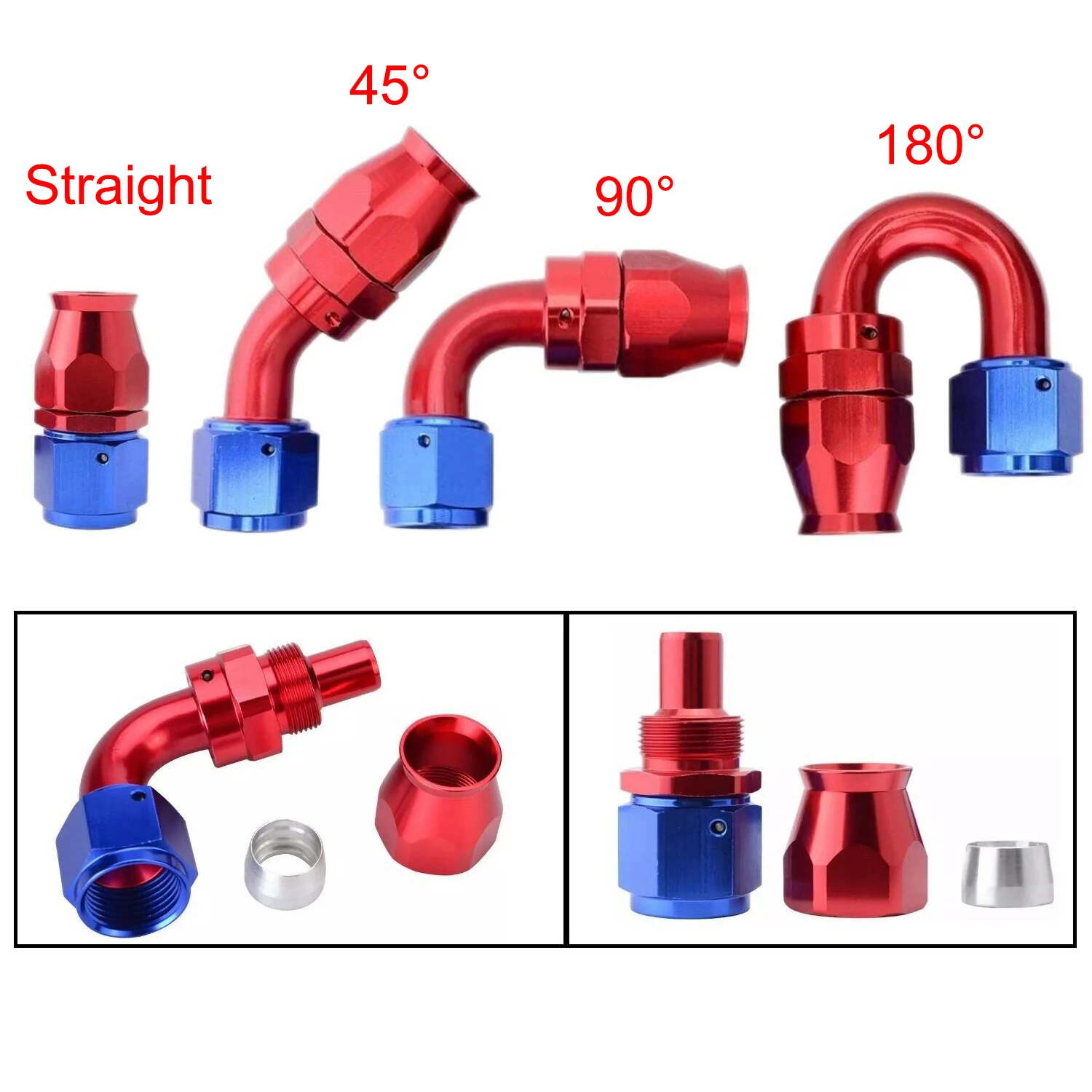 

AN4/AN6/AN8/AN10/AN12 PTFE Hose End Fitting Adapter Straight 45 90 180 Degree for Oil Fuel Gas Hose Line