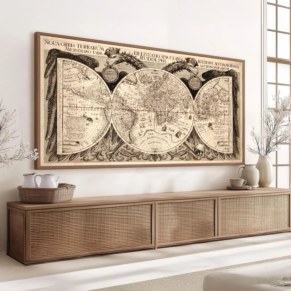 Antique World Map Vintage Old Map Poster Canvas Print Business Office Decor Modern Living Room Decor
