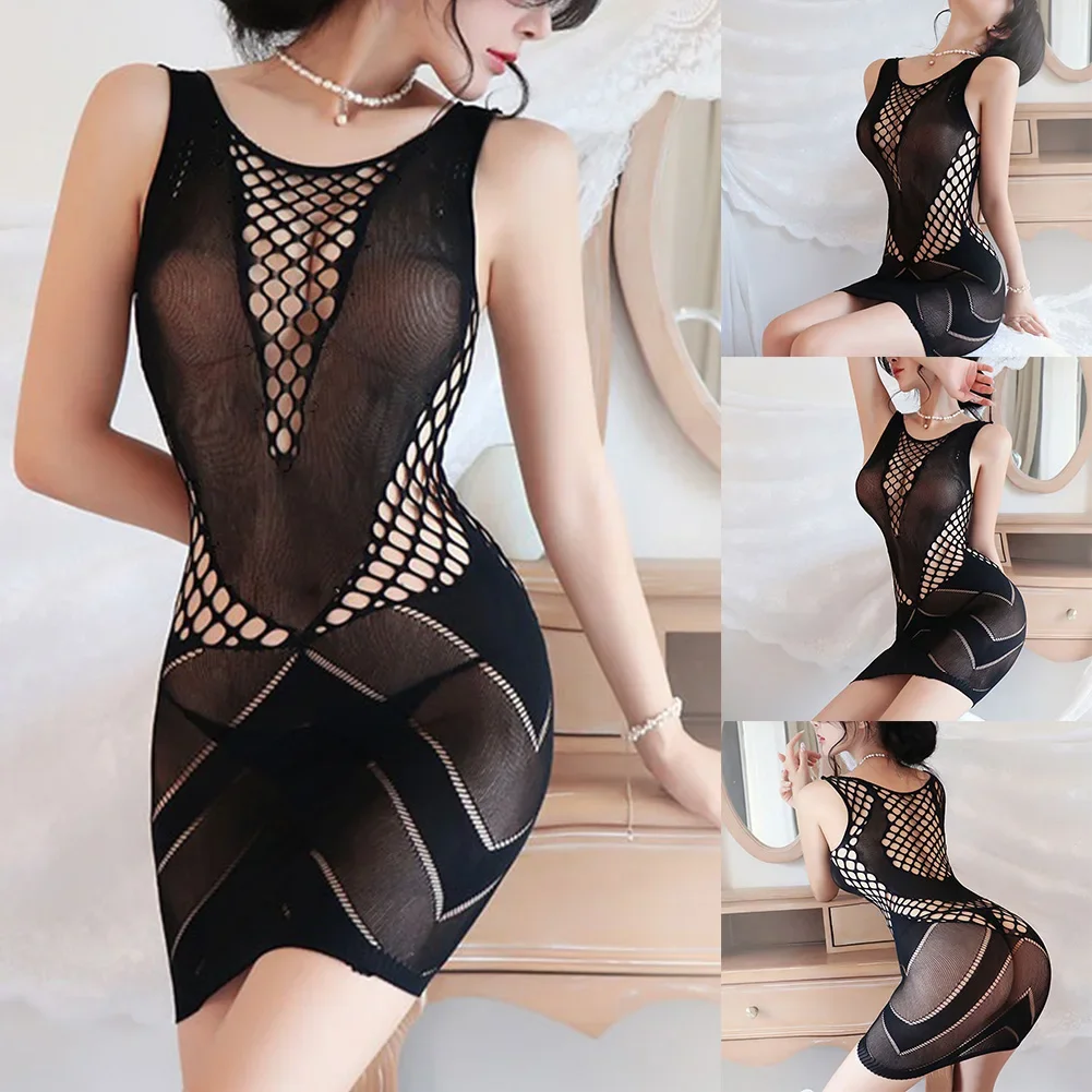 Womens Sexy Lingerie Fishnet Blouse Hip Skirt Transparent Hollow Beach Skirt Hip Skirt Sheer Bag Hip Minidress