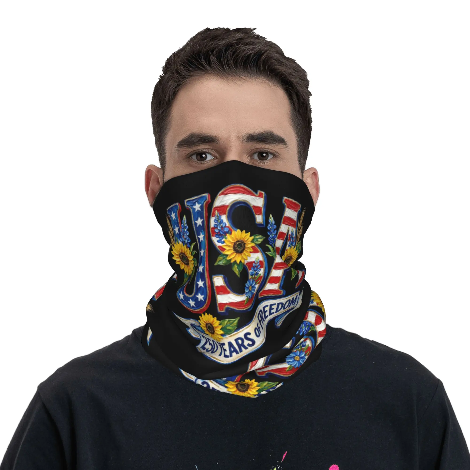 250 Years of Freedom 1776-2026 Bandana Neck Cover Printed Independence Day Balaclavas Face Scarf Warm for Men Women Adult Winter