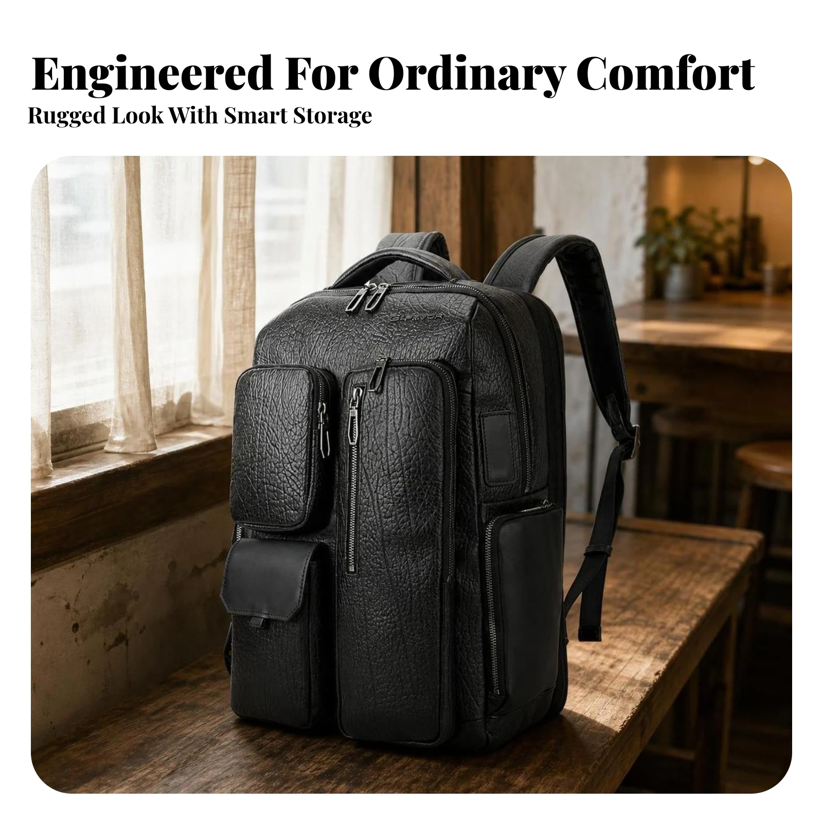 Leather Backpack Long-Lasting Backpack with Laptop Compartment Daypack Shock-Resistant Bag Adjustable for Commuters, Commuting