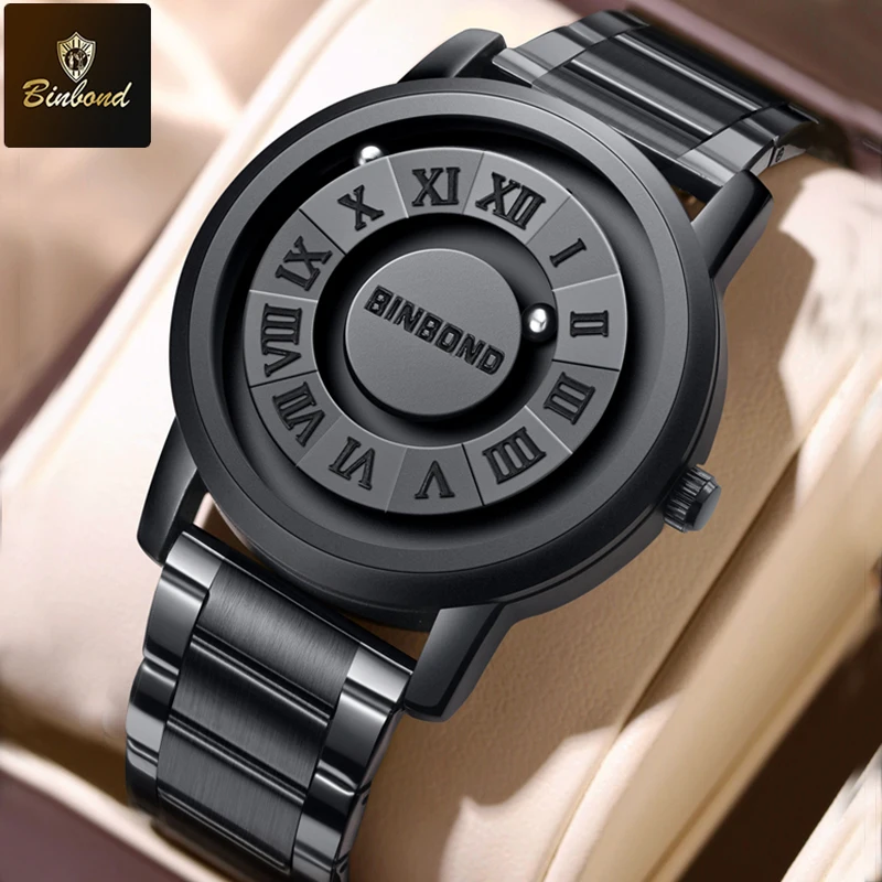 BINBOND ผู้ชายหรูหราควอตซ์นาฬิกา Magnetic Levitation Hollow Out สแตนเลสกันน้ํานาฬิกาผู้ชาย Relogio Masculino