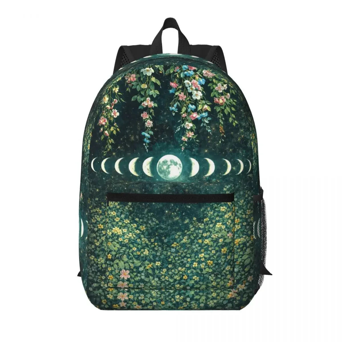 Mystical Moon Phases Wildflowers Student Backpack School Bag Hiking Travel Daypack for Boys Girls Bookbag Shoulder Bags