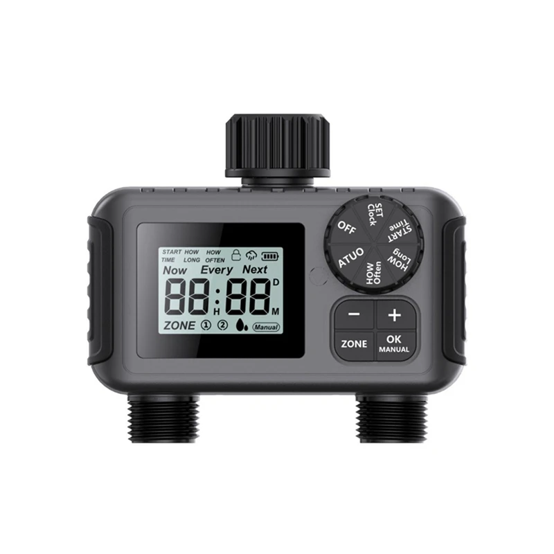 Temporizador de riego programable de 2 vías para invernadero, sistema de riego automático con grifo de manguera para césped con válvula controladora de goteo