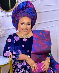 Nigeria Traditional Luxury Lilac Swiss Gele Headtie African 3D Sego Hairtie Making Auto Gele And Ipele Head Wrapper 2pieces/Pack