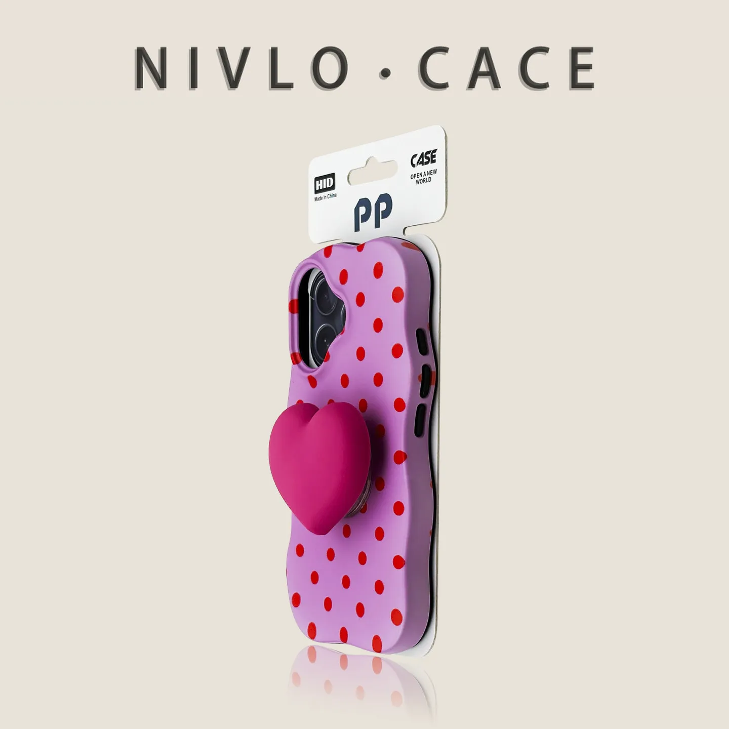 Etui do iPhone 18 Pro Max, niebieska podstawa, czerwone kropki, 2‑w‑1, falowane krawędzie, podstawka w kształcie serca, personalizowane etui z motywem serca, pasuje do iPhone 17 16 15 14 — zdjęcie produktu 3