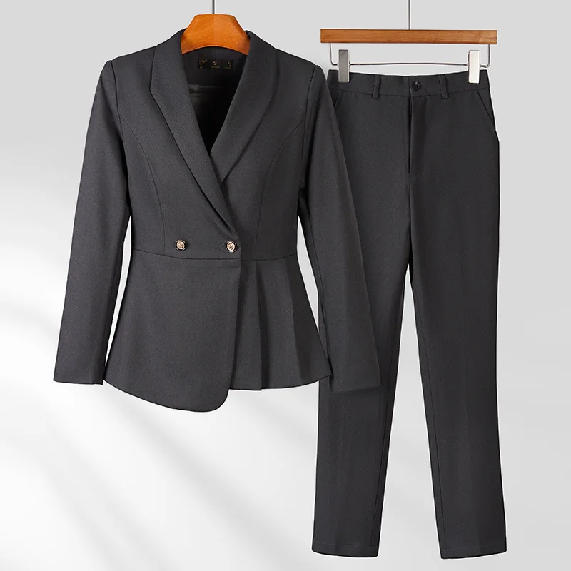 Blauer Blazer Damen Autumn2025New Style High-End-Arbeitskleidung Professionelles Pendler-Anzugset mit weißem Kragen