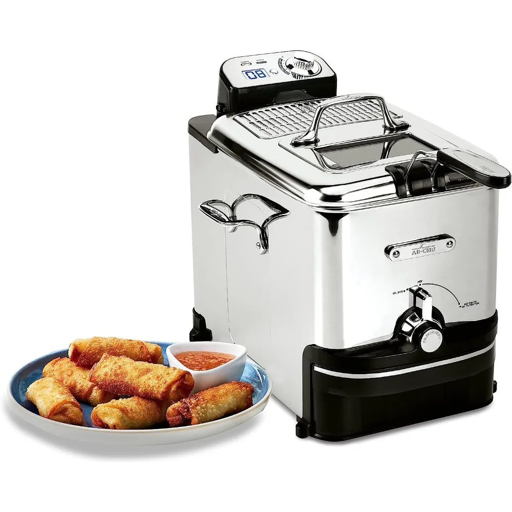 3.5L 1700W Electric Deep Fryer with Basket, Digital Controls - Stainless Steel