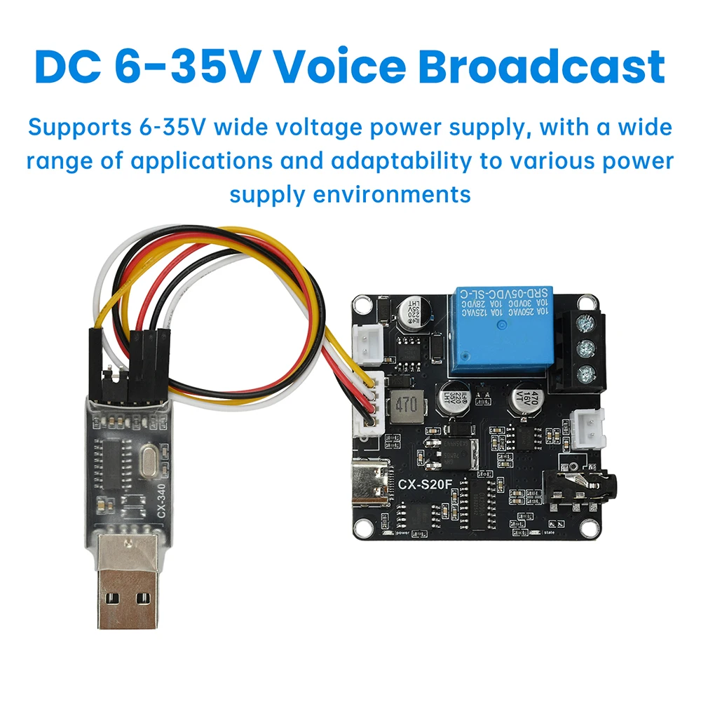 DC6-35V Serial Port Control Mp3 Voice Module 20W Class D Amplifier MCU Trigger Custom Audio CX-S20F for Industrial Applications