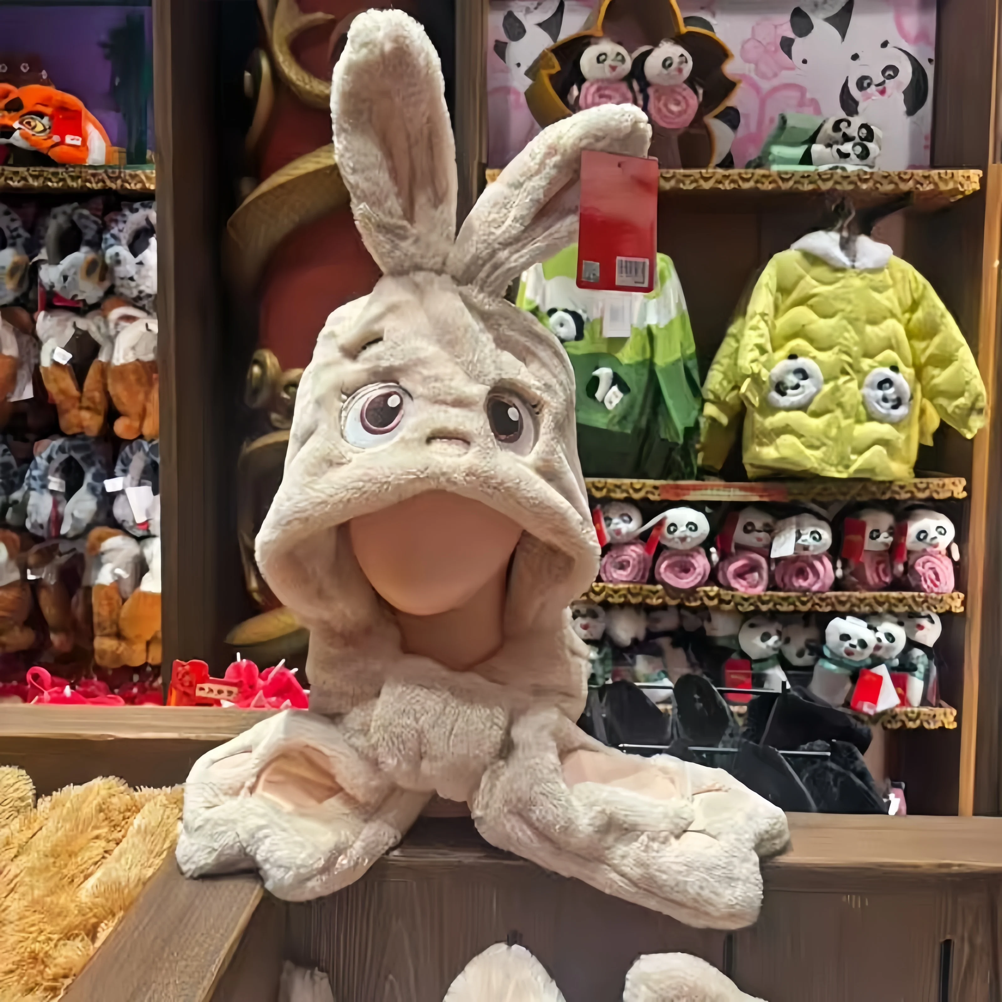 Pamiątki Universal Studios - Kung Fu Panda Peace Valley Villagers - Uroczy zestaw: czapka i szalik z futra królika - Ciepły prezent dla dziewczynek