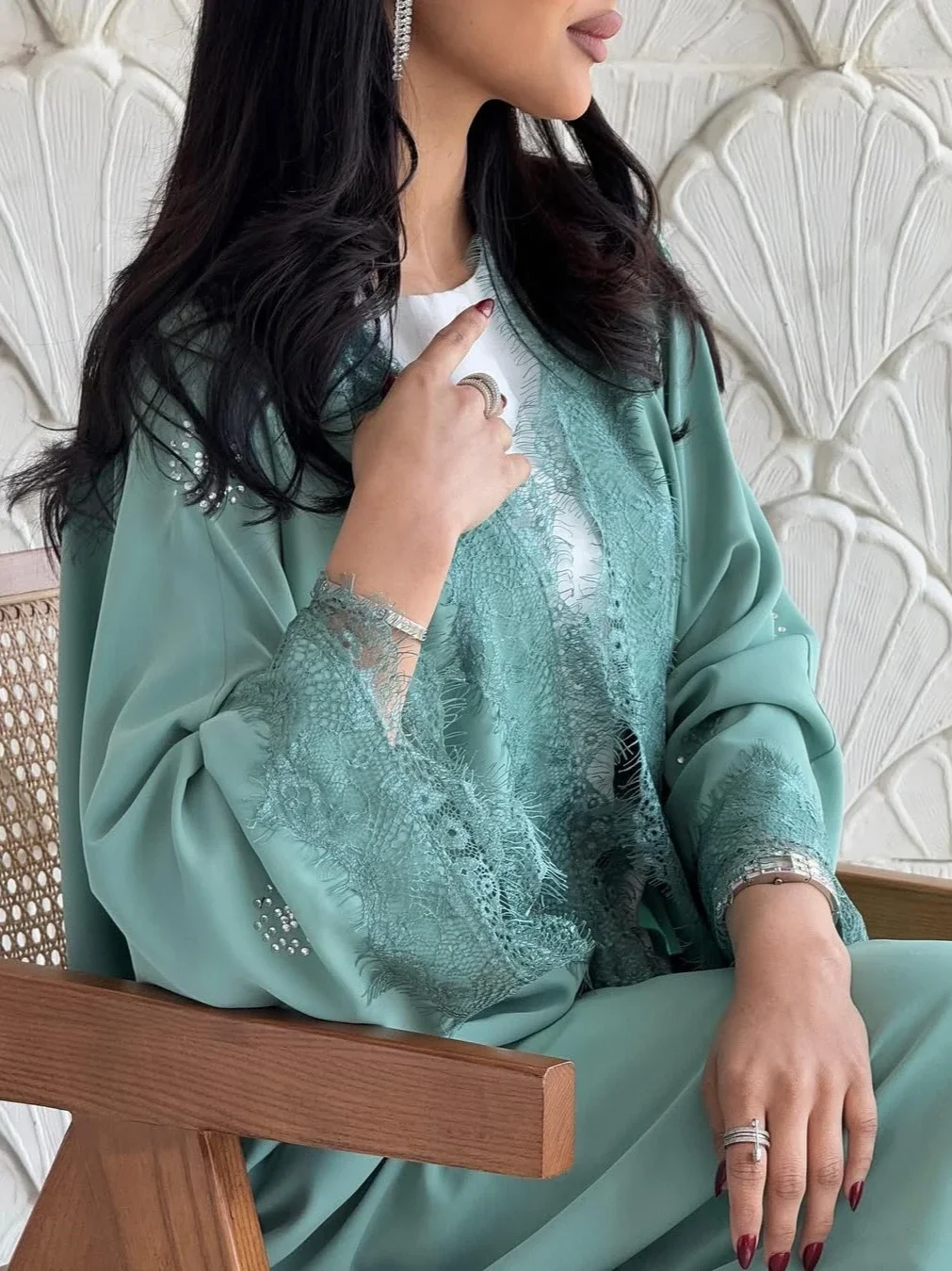 Eid femmes Abaya Cardigan Robe de soirée dentelle musulmane ouverte Abayas à manches longues Jalabiya Ramadan robes Largos caftan arabe longue Robe